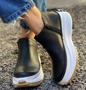 antmvs Women's Ankle Boots Round Toe Side Zipper White Bottom Ladies Platform Shoes Solid Color Daily Walking Female Casual Shoes
