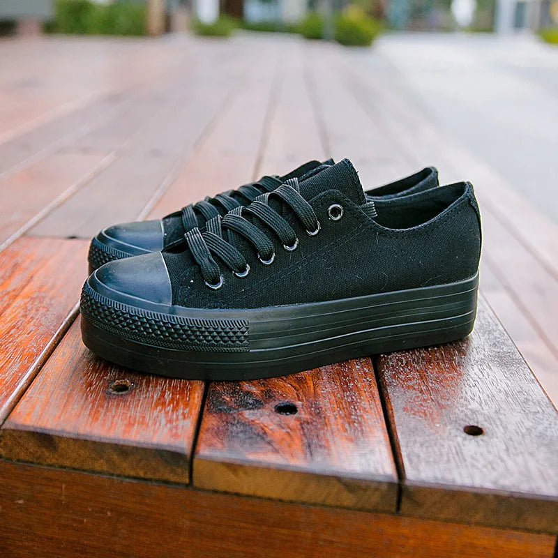 antmvs-White Woman Casual Shoes Spring Autumn Female Canvas Shoes Thick Bottom Lace Up Ladies Flats Fashion High Quality Footwear