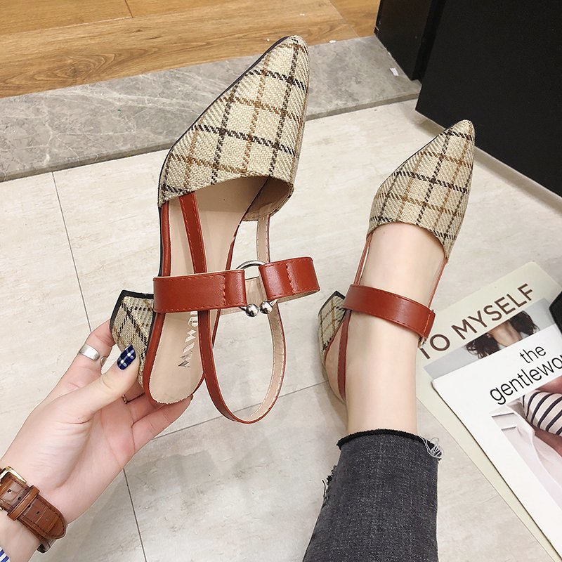 Amozae Lady Shoes New Hollow Coarse Sandals High-heeled Shallow Mouth Pointed Pumps Work Women Female High Heels Zapatilla Lattice