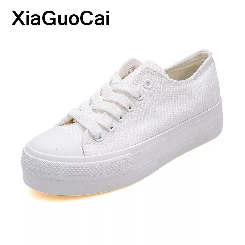 antmvs-White Woman Casual Shoes Spring Autumn Female Canvas Shoes Thick Bottom Lace Up Ladies Flats Fashion High Quality Footwear