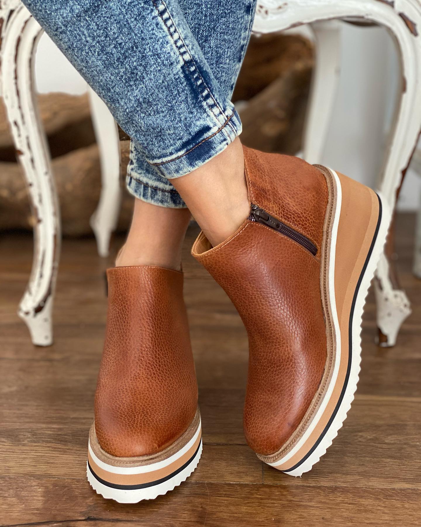 antmvs Women's Ankle Boots Round Toe Side Zipper White Bottom Ladies Platform Shoes Solid Color Daily Walking Female Casual Shoes