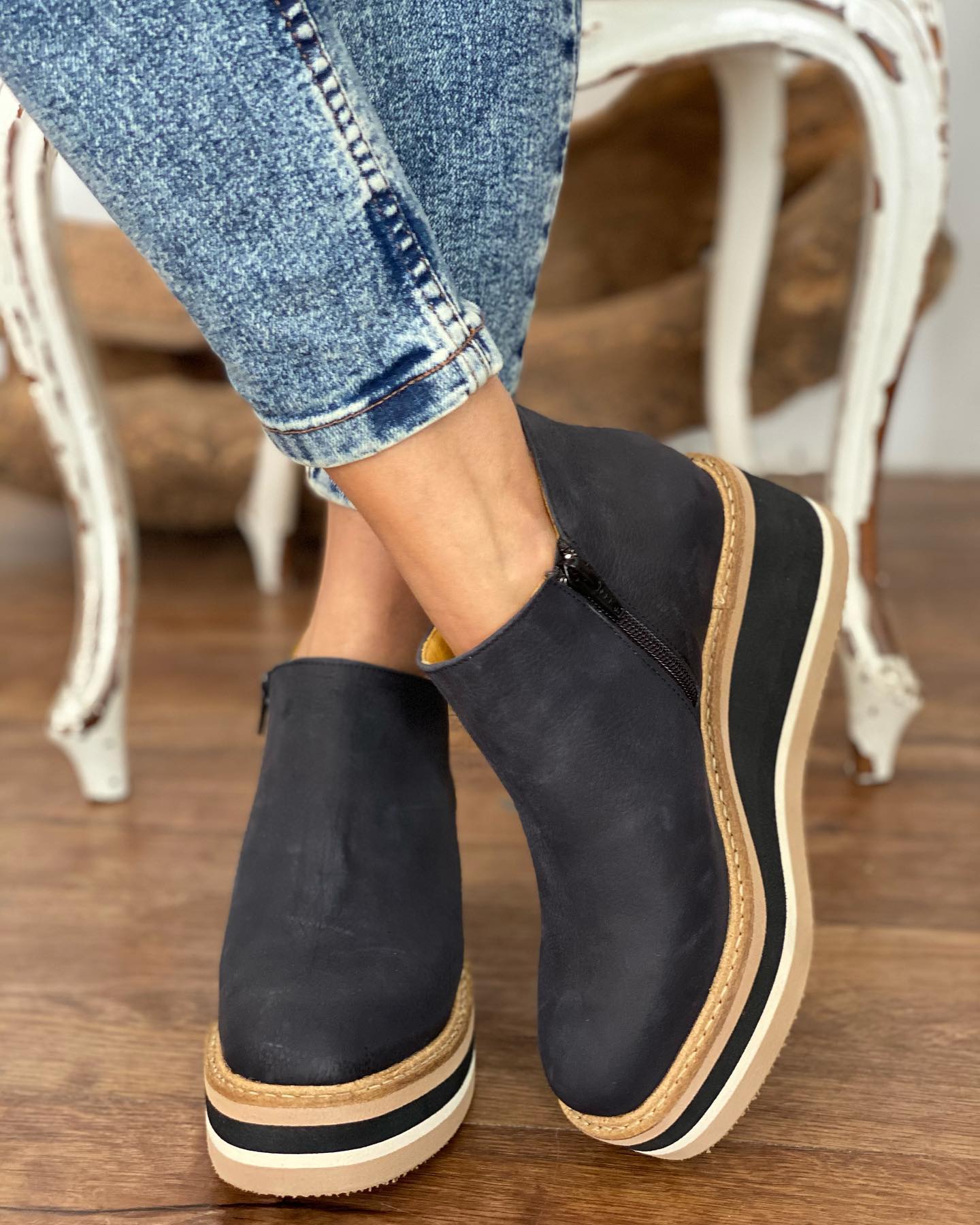 antmvs Women's Ankle Boots Round Toe Side Zipper White Bottom Ladies Platform Shoes Solid Color Daily Walking Female Casual Shoes