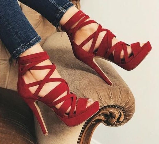 Amozae Ladies High-heeled Sandals Open-toed Pointed Cross Straps Back Zipper Slim Glamorous Club Outfit High Heels Party Elegant