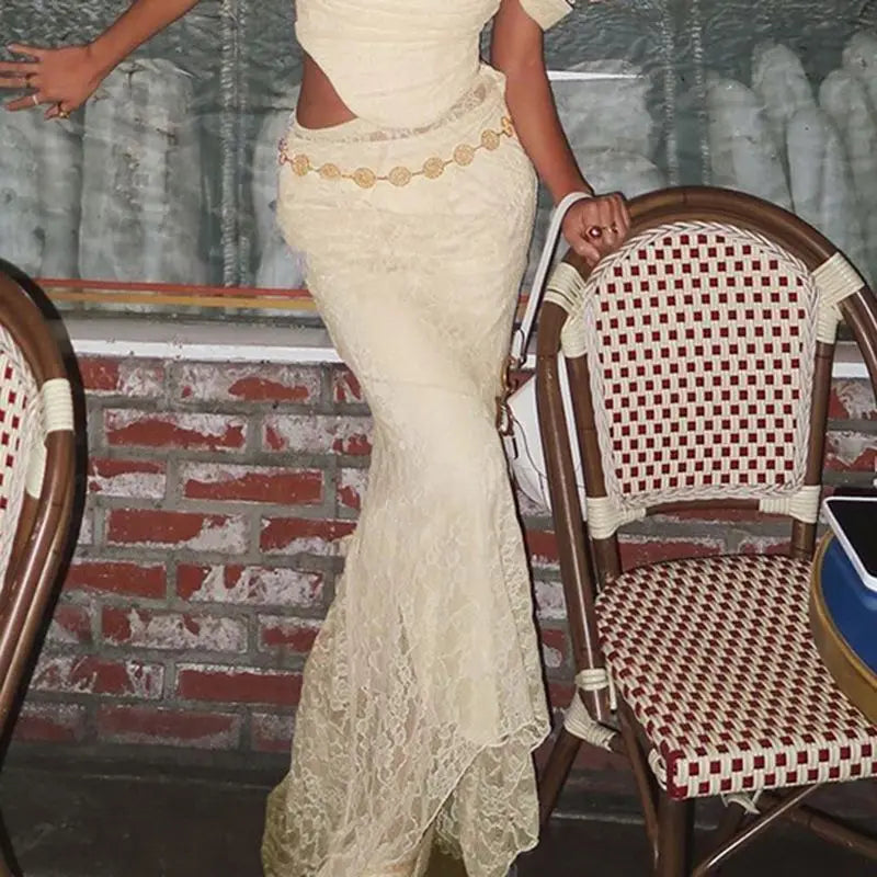 antmvs-Y2K Detachable lace Ladies Maxi Dress Aesthetic Fairy Fashion High Street Maxi Dress Fall clothing Sexy ladies