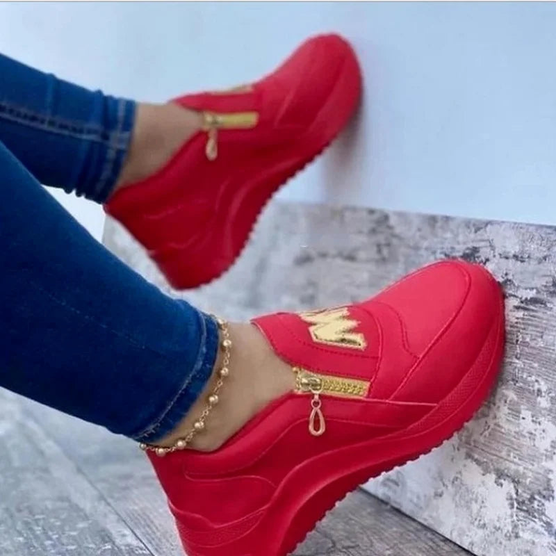 antmvs-Women Sport Shoes Thick Bottom Solid Color Ladies Vulcanized Sneakers Casual Wedge Walking Shoes Slip On Zipper Women Shoes