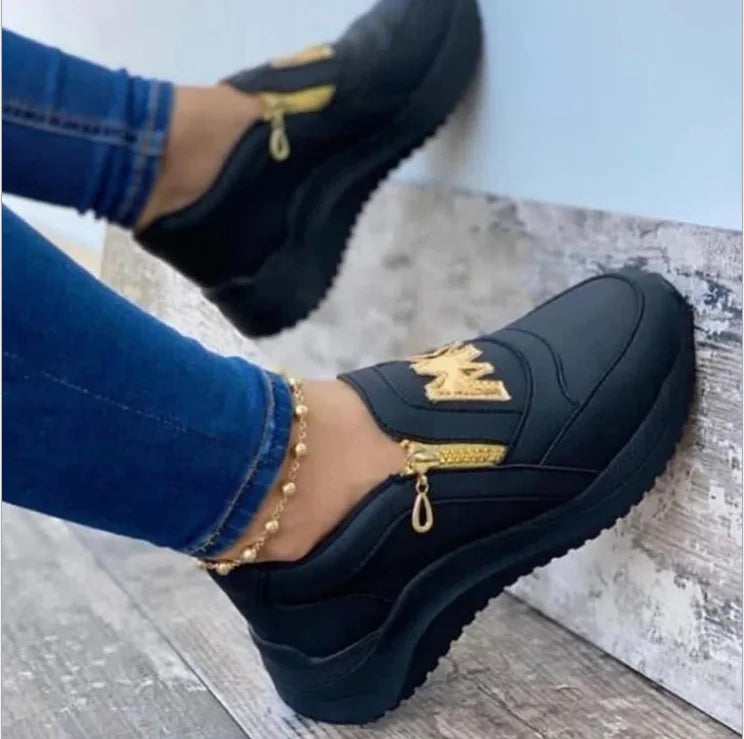 antmvs-Women Sport Shoes Thick Bottom Solid Color Ladies Vulcanized Sneakers Casual Wedge Walking Shoes Slip On Zipper Women Shoes