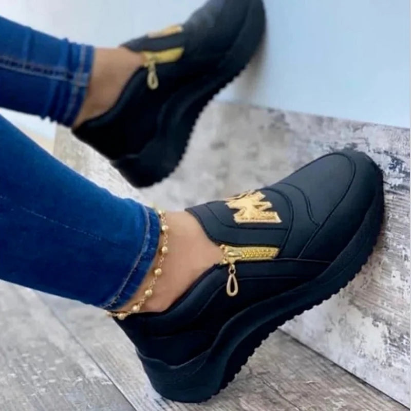 antmvs-Women Sport Shoes Thick Bottom Solid Color Ladies Vulcanized Sneakers Casual Wedge Walking Shoes Slip On Zipper Women Shoes