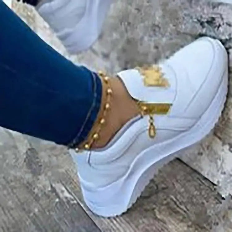 antmvs-Women Sport Shoes Thick Bottom Solid Color Ladies Vulcanized Sneakers Casual Wedge Walking Shoes Slip On Zipper Women Shoes