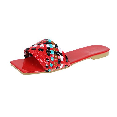 antmvs New Fashion Weave Slippers Women Square Toe Flat Casual Shoes Women Slide Summer Flip Flops Beach Sandal Slipper Big Size42