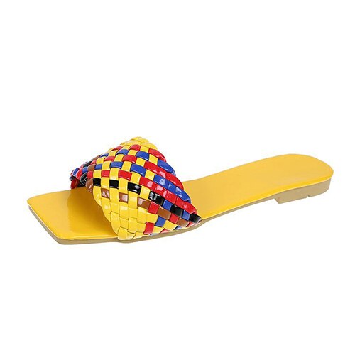 antmvs New Fashion Weave Slippers Women Square Toe Flat Casual Shoes Women Slide Summer Flip Flops Beach Sandal Slipper Big Size42