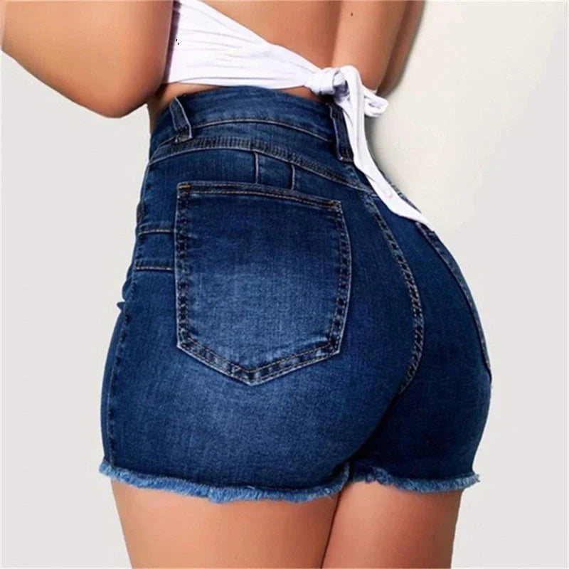 antmvs-Large Size Sexy Ripped Denim Shorts Girl New High Waist Skinny Hips Stretch Leg Length Tight Tight Stretch Hips Jeans Women