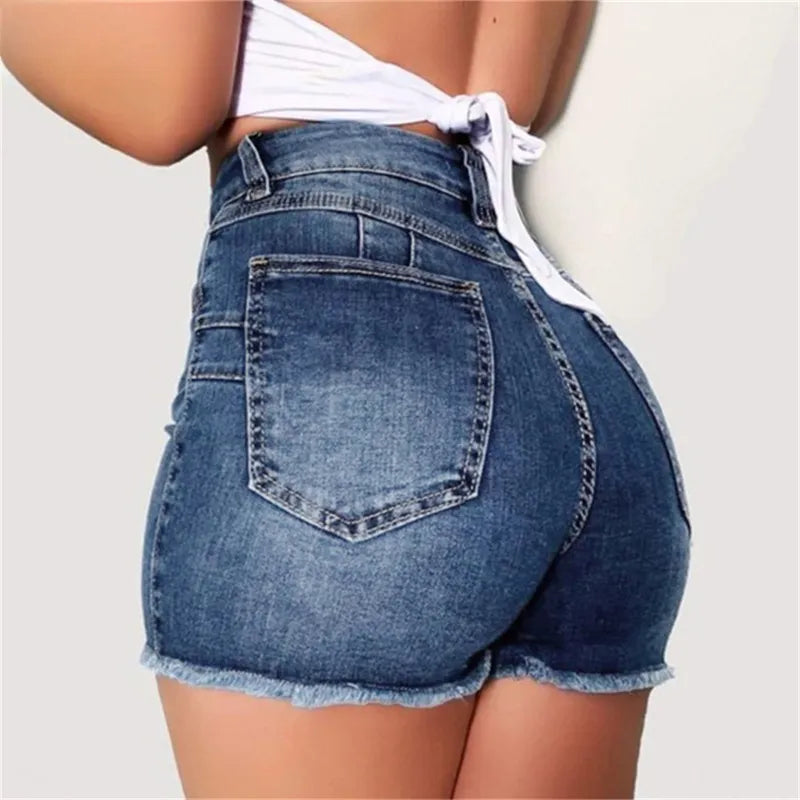 antmvs-Large Size Sexy Ripped Denim Shorts Girl New High Waist Skinny Hips Stretch Leg Length Tight Tight Stretch Hips Jeans Women