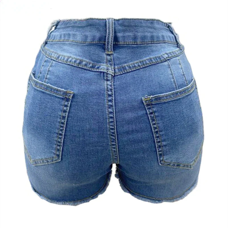 antmvs-Large Size Sexy Ripped Denim Shorts Girl New High Waist Skinny Hips Stretch Leg Length Tight Tight Stretch Hips Jeans Women