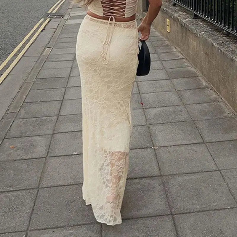 antmvs-Y2K Detachable lace Ladies Maxi Dress Aesthetic Fairy Fashion High Street Maxi Dress Fall clothing Sexy ladies