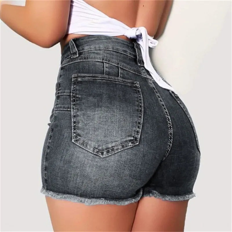 antmvs-Large Size Sexy Ripped Denim Shorts Girl New High Waist Skinny Hips Stretch Leg Length Tight Tight Stretch Hips Jeans Women