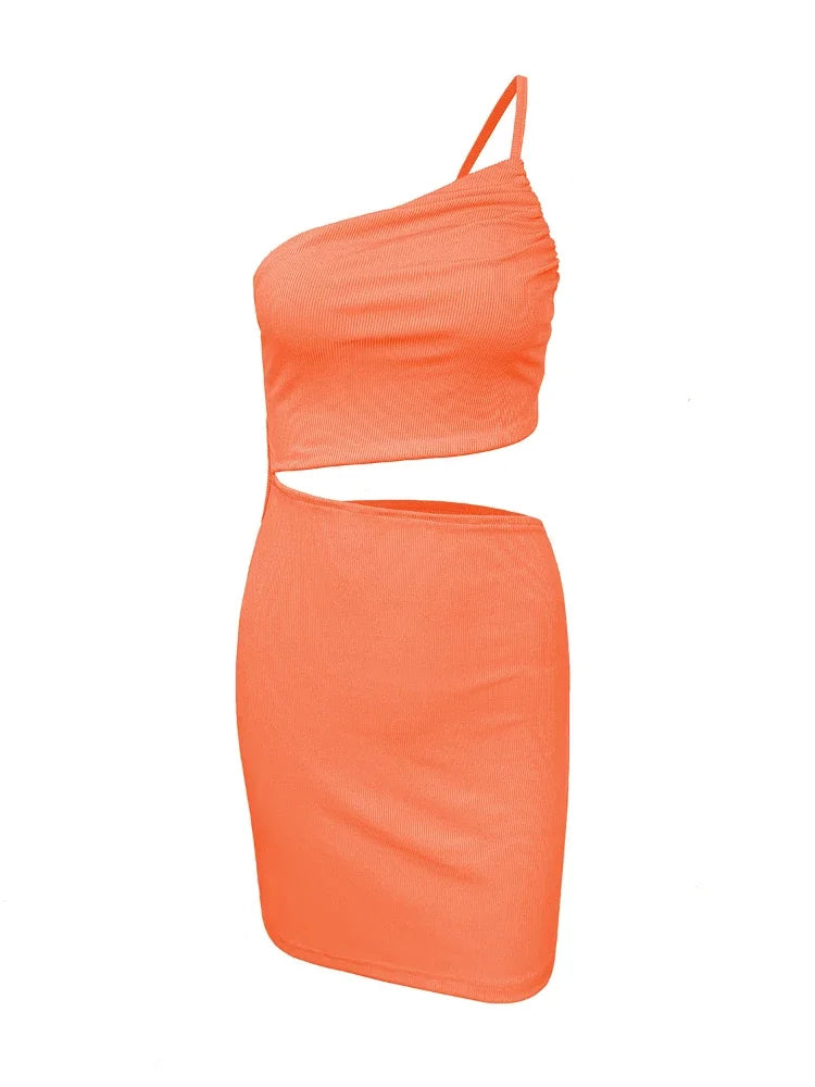 antmvs-Sexy Off One Shoulder Waist Hollow Out Slim Bodycon Dress Women Drawstring Tie Backless Rib Knitted Dress Club Party Vestidos