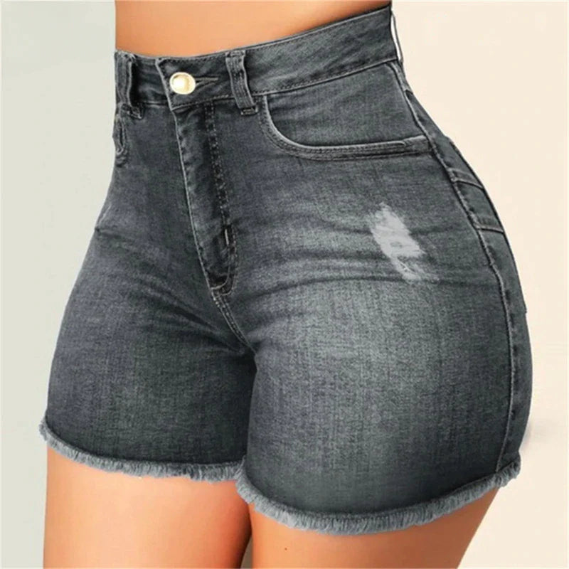 antmvs-Large Size Sexy Ripped Denim Shorts Girl New High Waist Skinny Hips Stretch Leg Length Tight Tight Stretch Hips Jeans Women