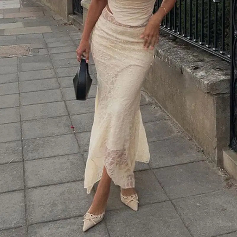 antmvs-Y2K Detachable lace Ladies Maxi Dress Aesthetic Fairy Fashion High Street Maxi Dress Fall clothing Sexy ladies