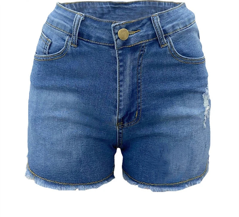 antmvs-Large Size Sexy Ripped Denim Shorts Girl New High Waist Skinny Hips Stretch Leg Length Tight Tight Stretch Hips Jeans Women