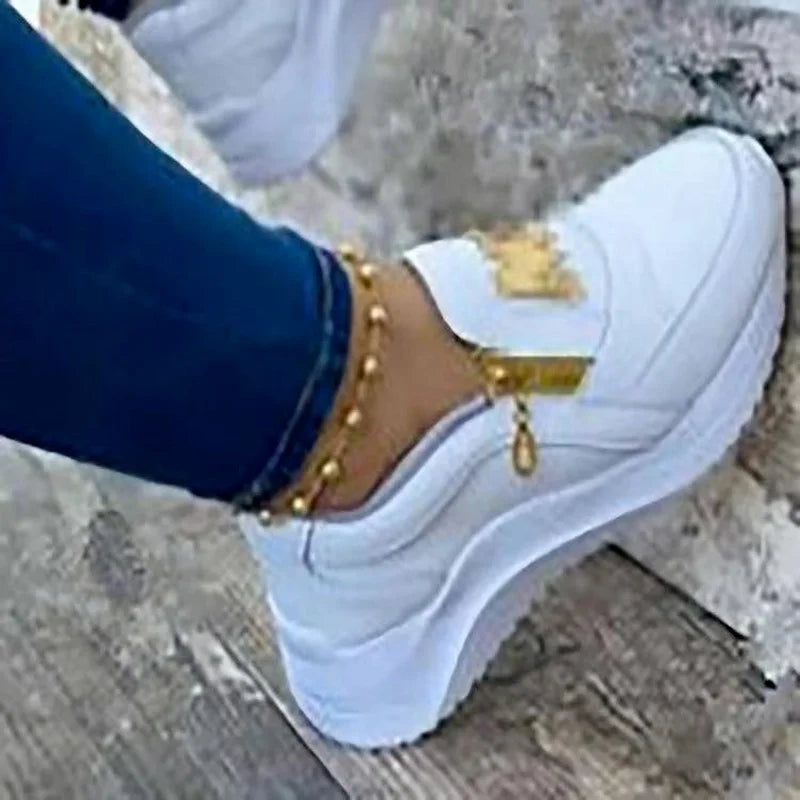 antmvs-Women Sport Shoes Thick Bottom Solid Color Ladies Vulcanized Sneakers Casual Wedge Walking Shoes Slip On Zipper Women Shoes