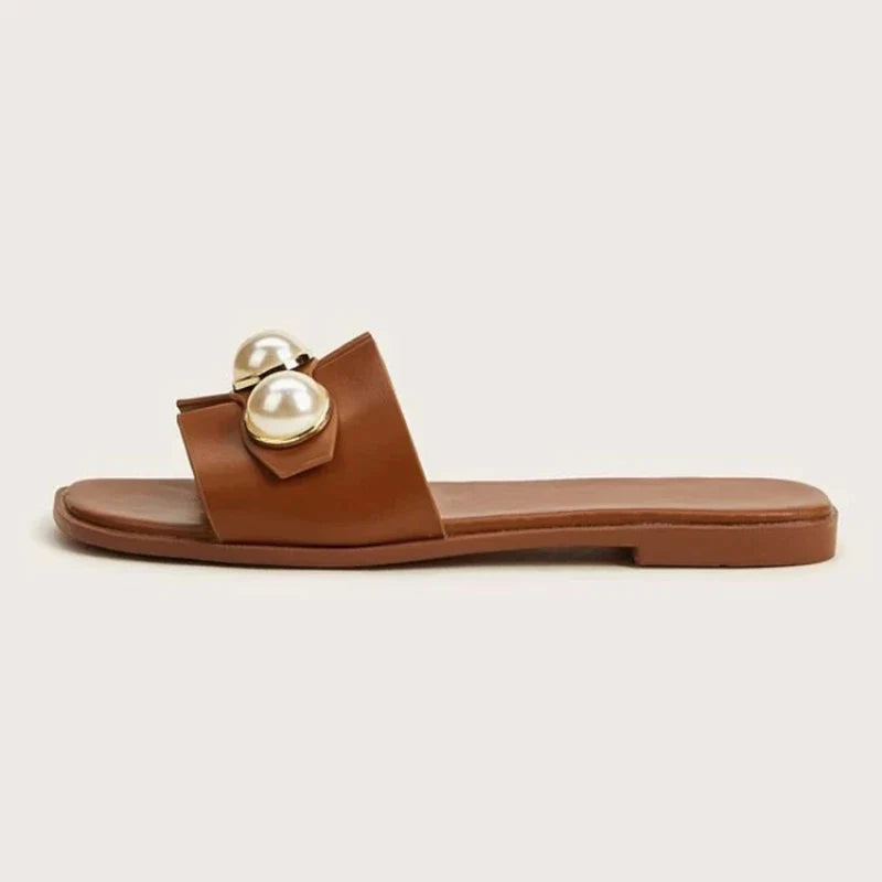 antmvs-New Women's Slippers Fashion Casual Pearl Solid Color Flats Simple Outdoor Comfort Soft Sole Beach Sandals Sandalias Femininas