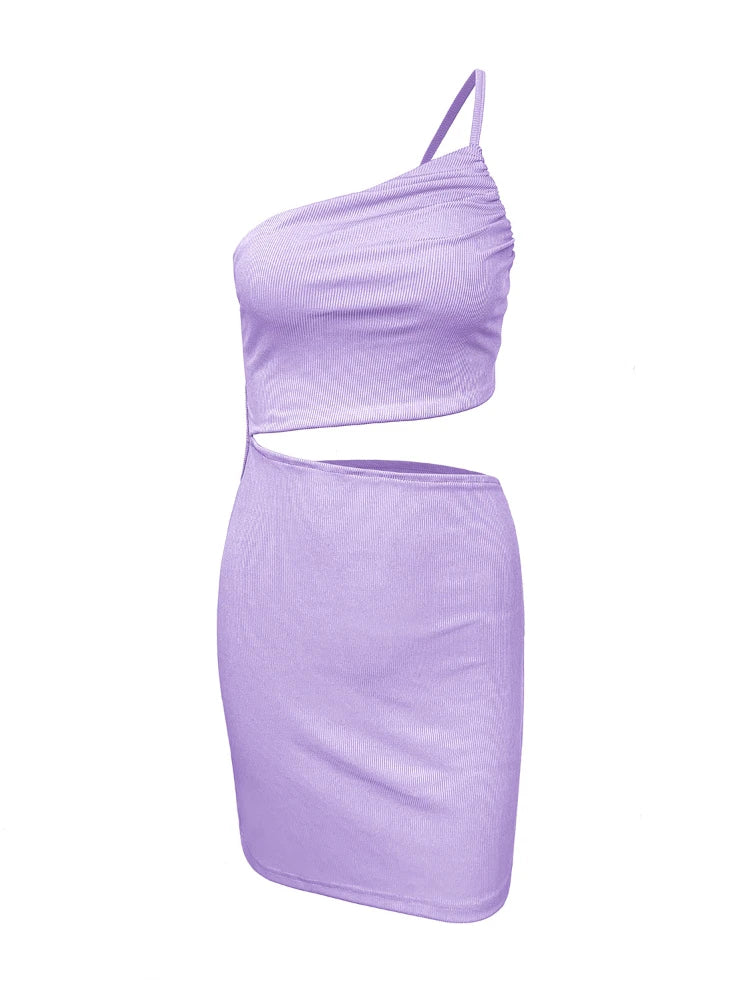 antmvs-Sexy Off One Shoulder Waist Hollow Out Slim Bodycon Dress Women Drawstring Tie Backless Rib Knitted Dress Club Party Vestidos