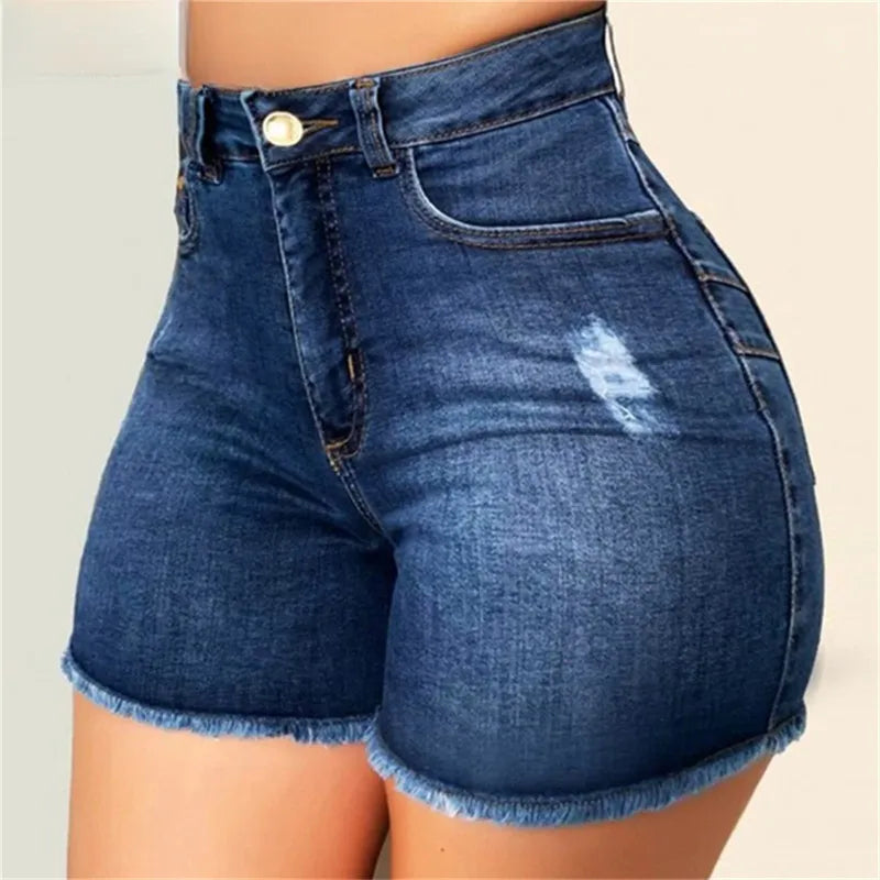 antmvs-Large Size Sexy Ripped Denim Shorts Girl New High Waist Skinny Hips Stretch Leg Length Tight Tight Stretch Hips Jeans Women