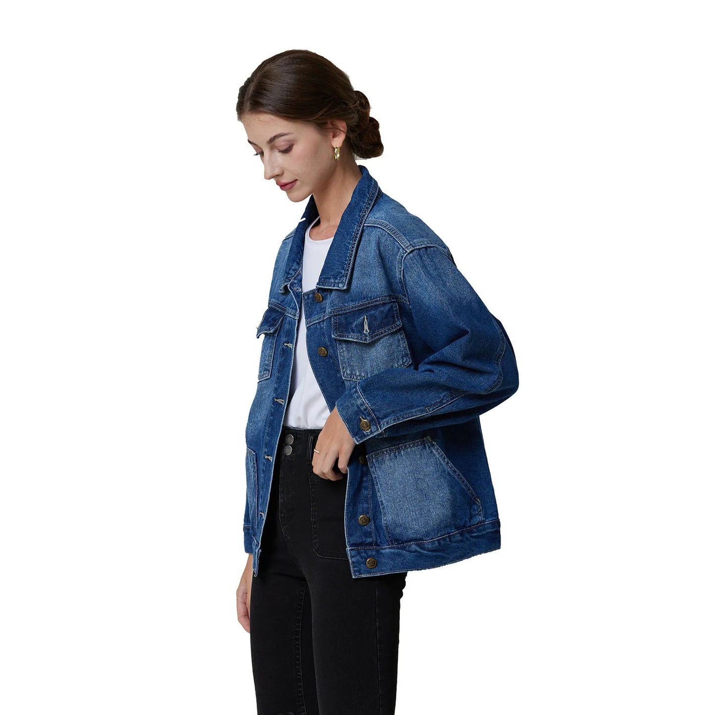 antmvs-New Spring Autumn Single-breasted Womens Denim Jacket Coat Loose Long Sleeve Tops Casual Jean Coats Female Outerwear
