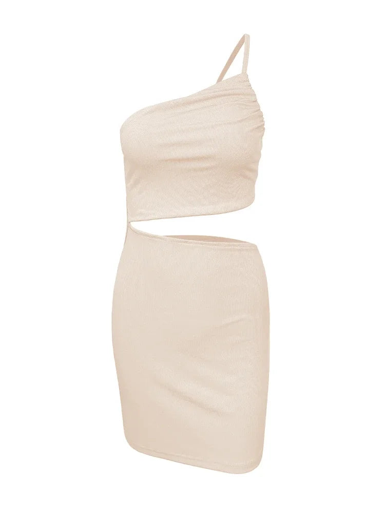 antmvs-Sexy Off One Shoulder Waist Hollow Out Slim Bodycon Dress Women Drawstring Tie Backless Rib Knitted Dress Club Party Vestidos