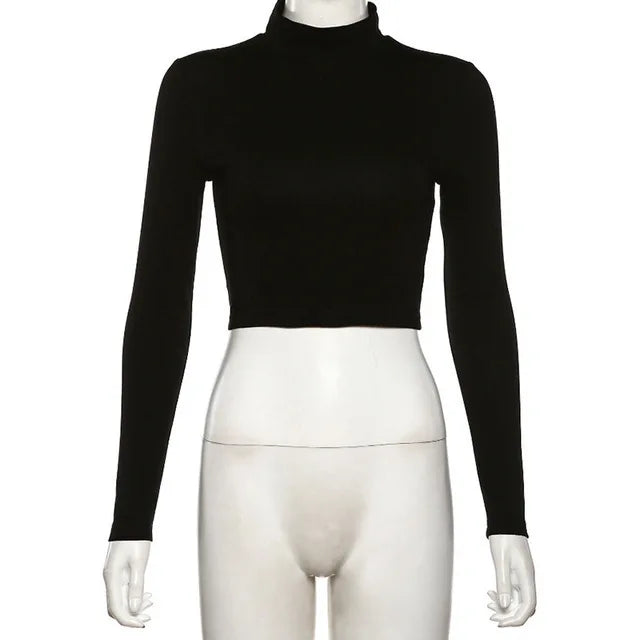 antmvs-Sexy Cross Bandage Backless Bare Midriff Short T Shirt Women Long Sleeves Bottoming Shirt Ladies Tee Shirt Tops Camisetas Mujer