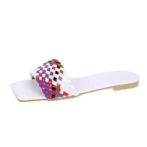 antmvs New Fashion Weave Slippers Women Square Toe Flat Casual Shoes Women Slide Summer Flip Flops Beach Sandal Slipper Big Size42