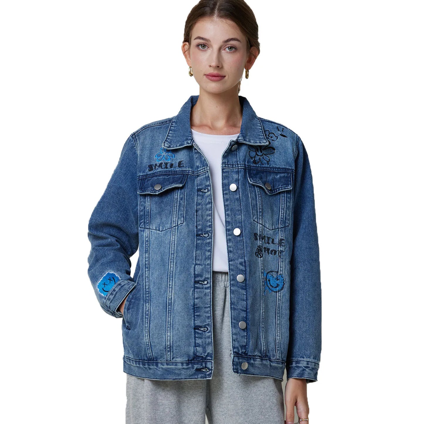 antmvs-New Spring Autumn Single-breasted Womens Denim Jacket Coat Loose Long Sleeve Tops Casual Jean Coats Female Outerwear