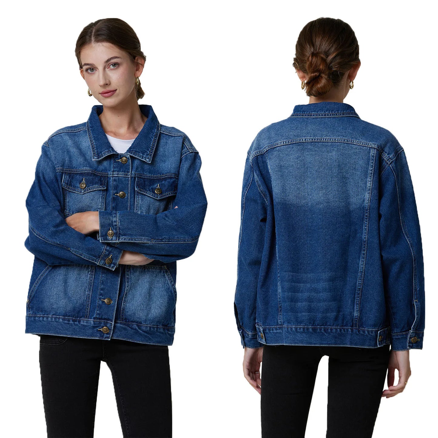 antmvs-New Spring Autumn Single-breasted Womens Denim Jacket Coat Loose Long Sleeve Tops Casual Jean Coats Female Outerwear