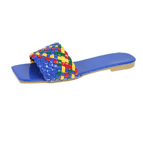 antmvs New Fashion Weave Slippers Women Square Toe Flat Casual Shoes Women Slide Summer Flip Flops Beach Sandal Slipper Big Size42