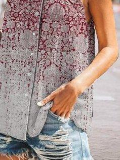 Casual Sleeveless Tribal Cotton Shirts & Tops