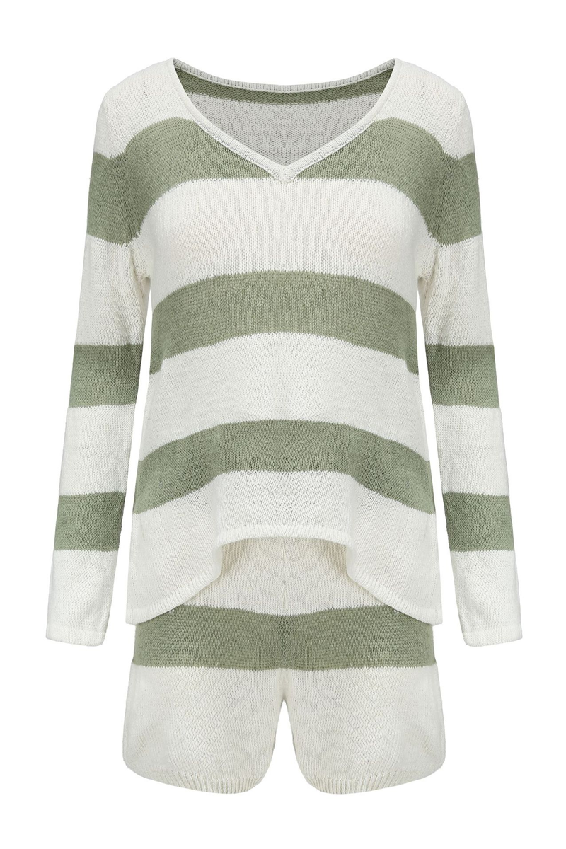 Antmvs Striped V-Neck Knit Two Pieces Sets