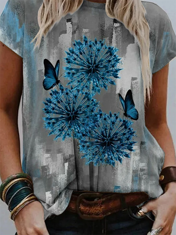 Printed Cotton-Blend Casual Crew Neck Shirts & Tops