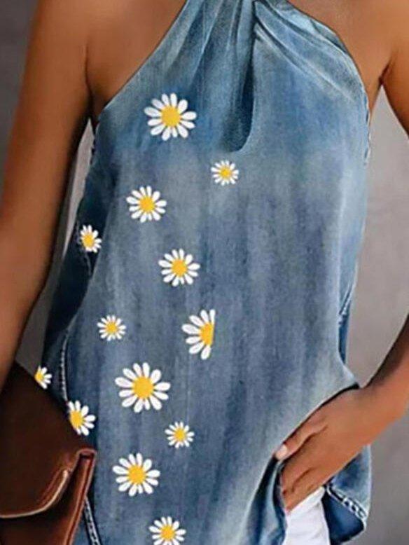 Sleeveless Striped Cotton-Blend Halter Vests