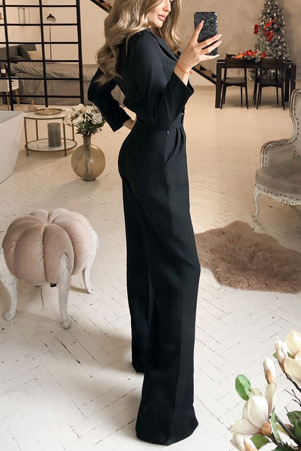 Antmvs Olivera Lapel Solid Formal Wide Leg Jumpsuit