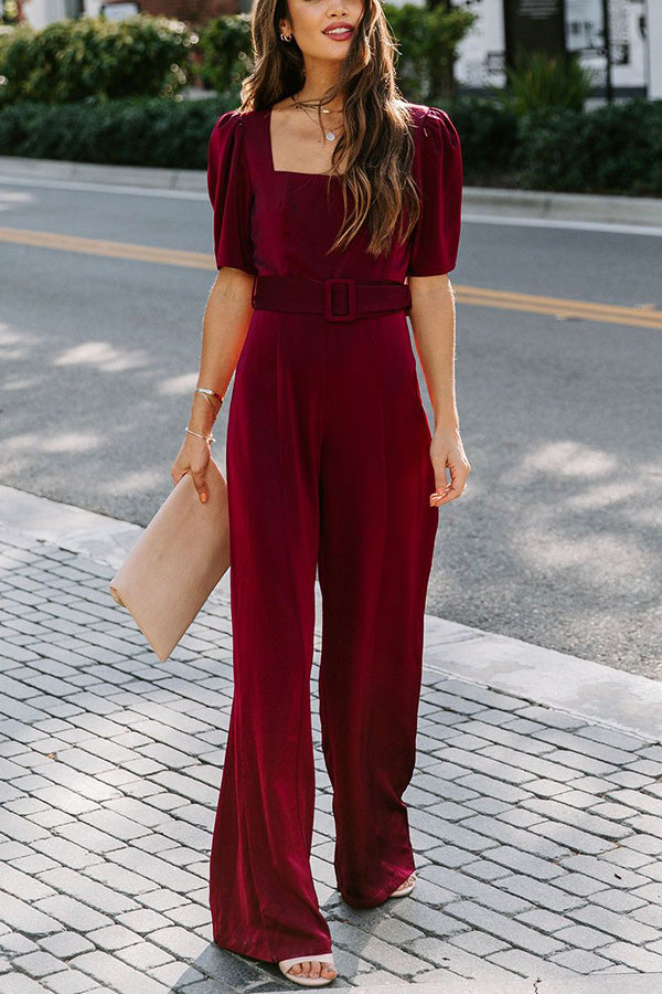 Antmvs Gala So Grand Velvet Belted Wide Leg Jumpsuit