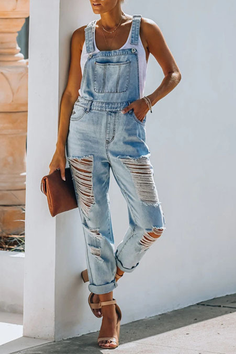 Antmvs Denim Hole Distressed Overall