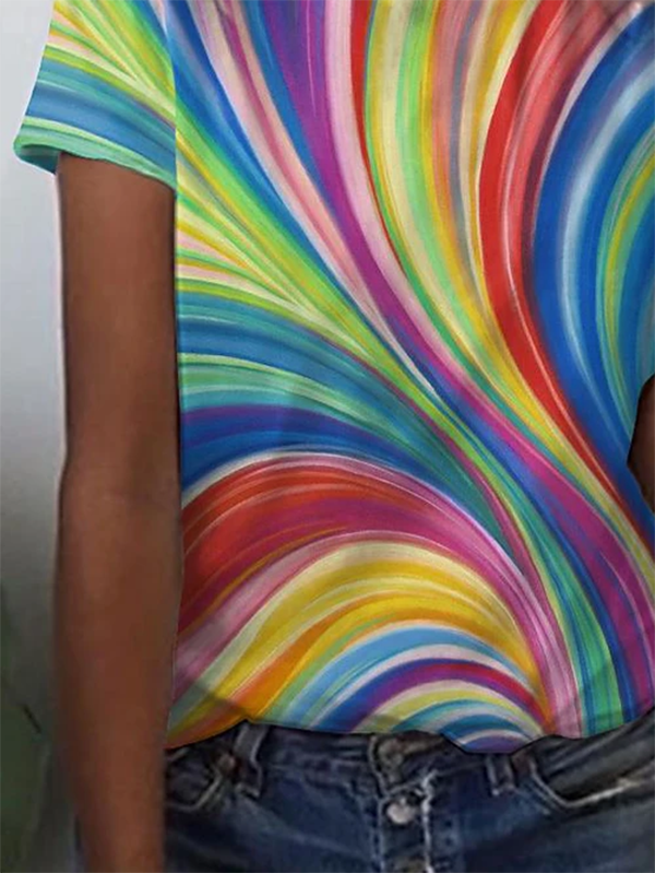 Printed Cotton-Blend Crew Neck Casual Shirts & Tops