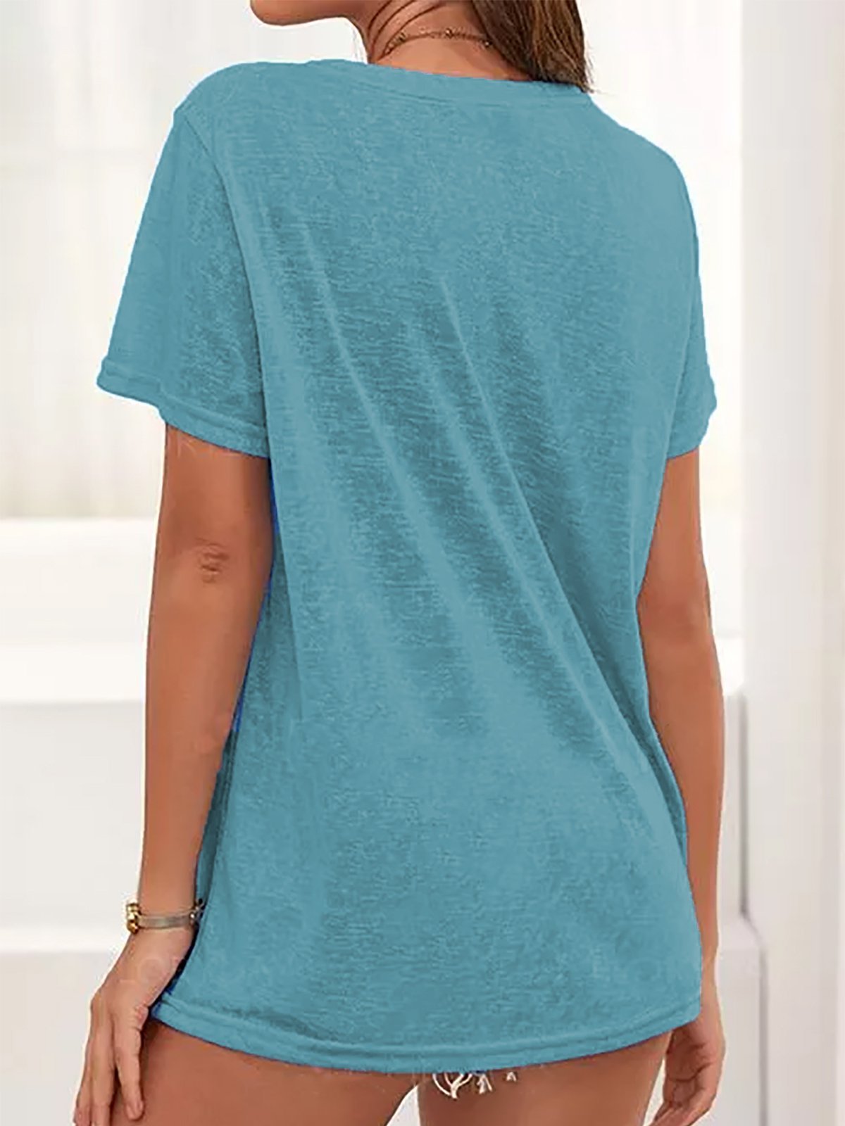 Solid Holiday Solid Casual V-Neckline Short Sleeve T-Shirts