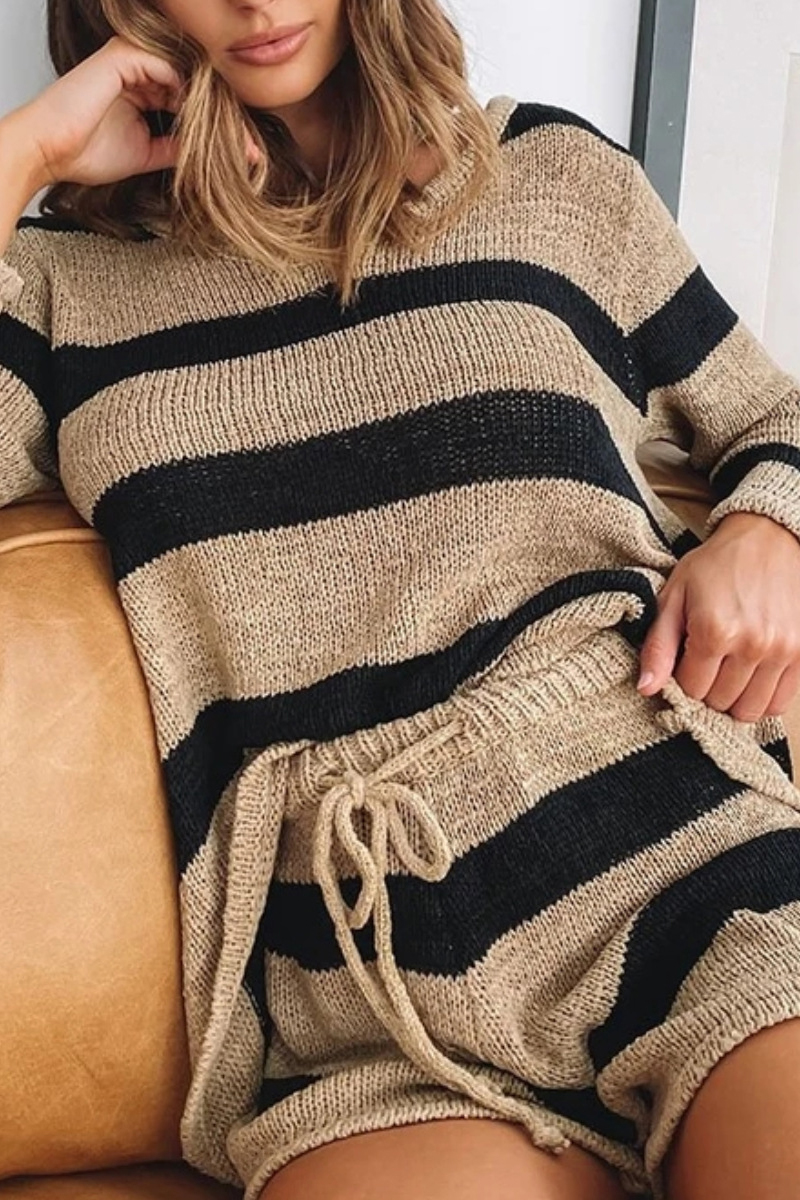 Antmvs Striped V-Neck Knit Two Pieces Sets