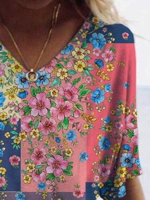 Cotton-Blend Floral Short Sleeve Vintage T-Shirts