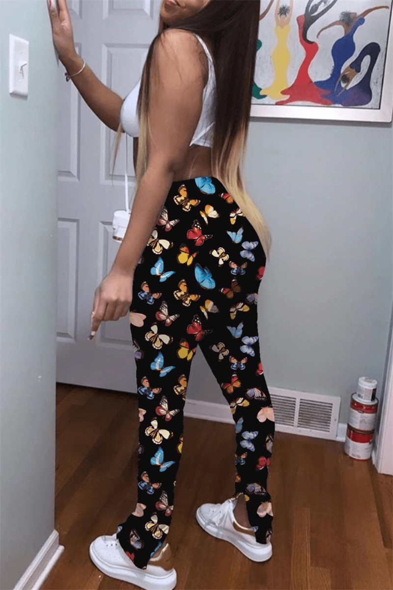 Antmvs Fashion Casual Skinny Print Trousers
