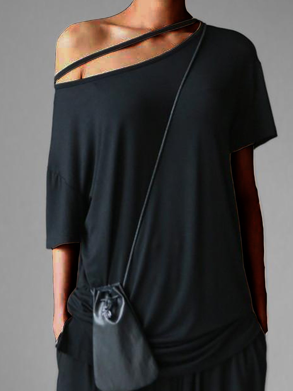 Casual Short Sleeve Plain Off Shoulder Shirts & Tops