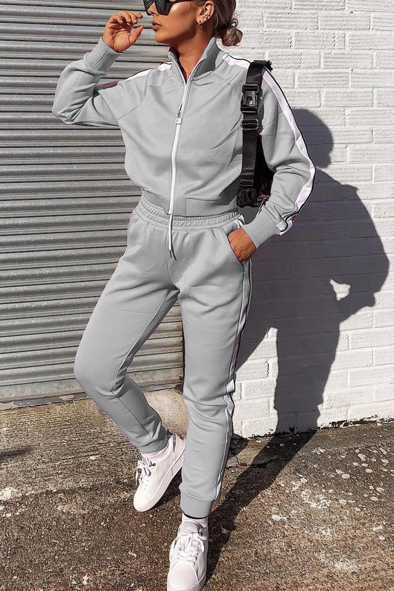 Antmvs Casual Zipper Solid Color Two Piece Sets
