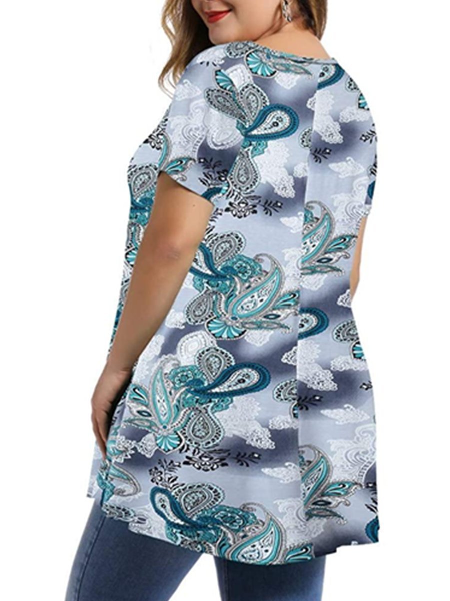 Tribal Casual A-Line Short Sleeve Shirts & Tops