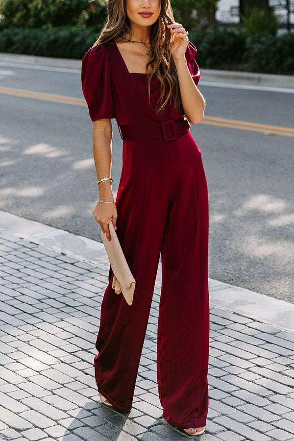 Antmvs Gala So Grand Velvet Belted Wide Leg Jumpsuit